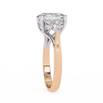 Oval Cut Lab Grown Diamond Side Stone Engagement Ring with Round and Pear Cluster Accents
