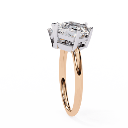 Radiant and Asscher Cut Lab Grown Diamond Toi et Moi Engagement Ring with Tilted Pairing