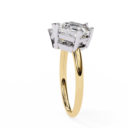 Radiant and Asscher Cut Lab Grown Diamond Toi et Moi Engagement Ring with Tilted Pairing