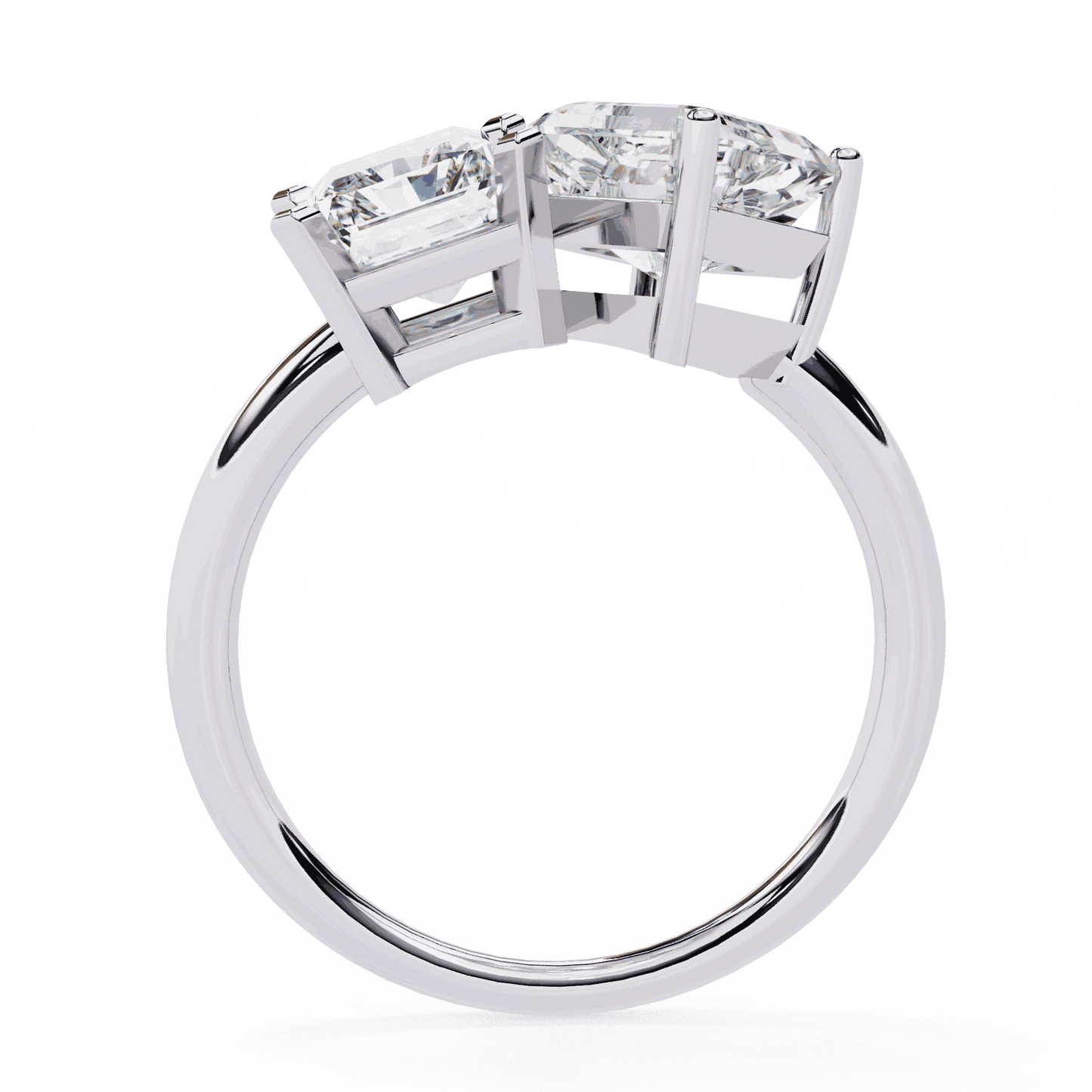 Radiant and Asscher Cut Lab Grown Diamond Toi et Moi Engagement Ring with Tilted Pairing