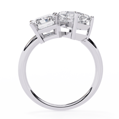 Radiant and Asscher Cut Lab Grown Diamond Toi et Moi Engagement Ring with Tilted Pairing