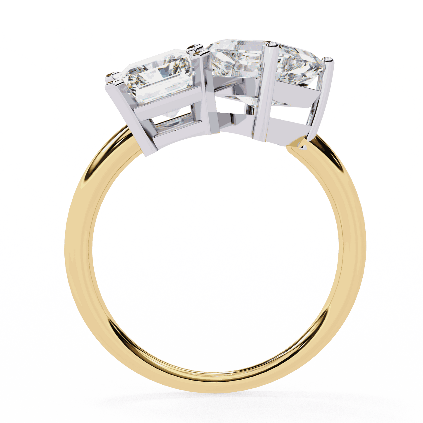 Radiant and Asscher Cut Lab Grown Diamond Toi et Moi Engagement Ring with Tilted Pairing
