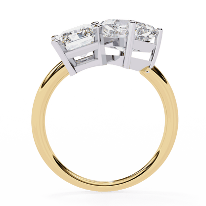 Radiant and Asscher Cut Lab Grown Diamond Toi et Moi Engagement Ring with Tilted Pairing