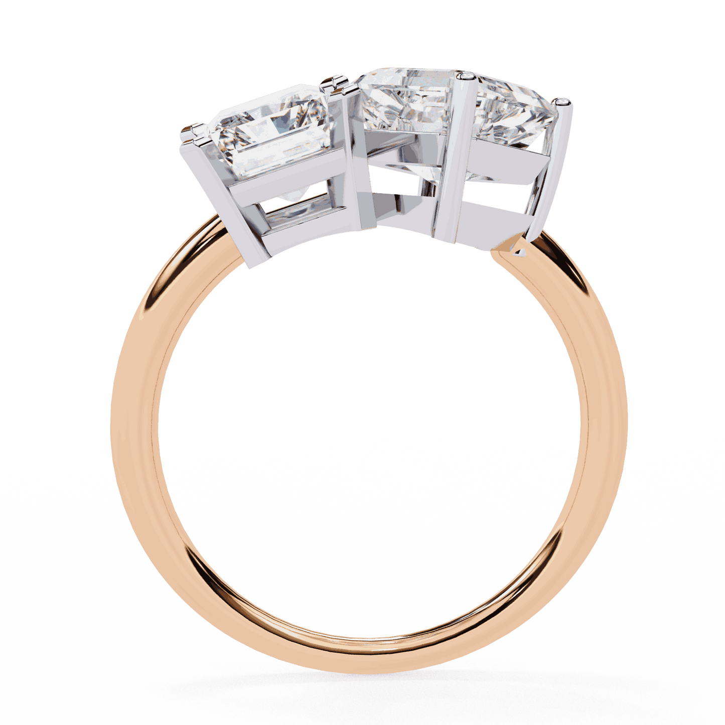 Radiant and Asscher Cut Lab Grown Diamond Toi et Moi Engagement Ring with Tilted Pairing
