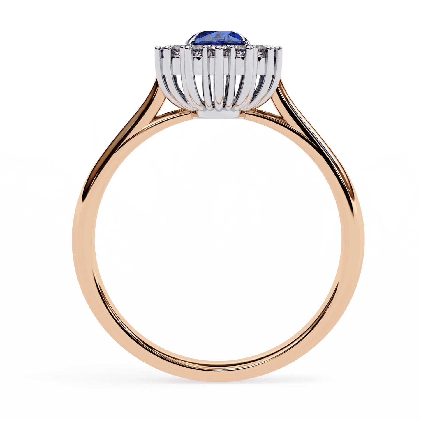 Oval Cut Blue Sapphire Halo Engagement Ring with Diamond Cluster Halo and Plain Band