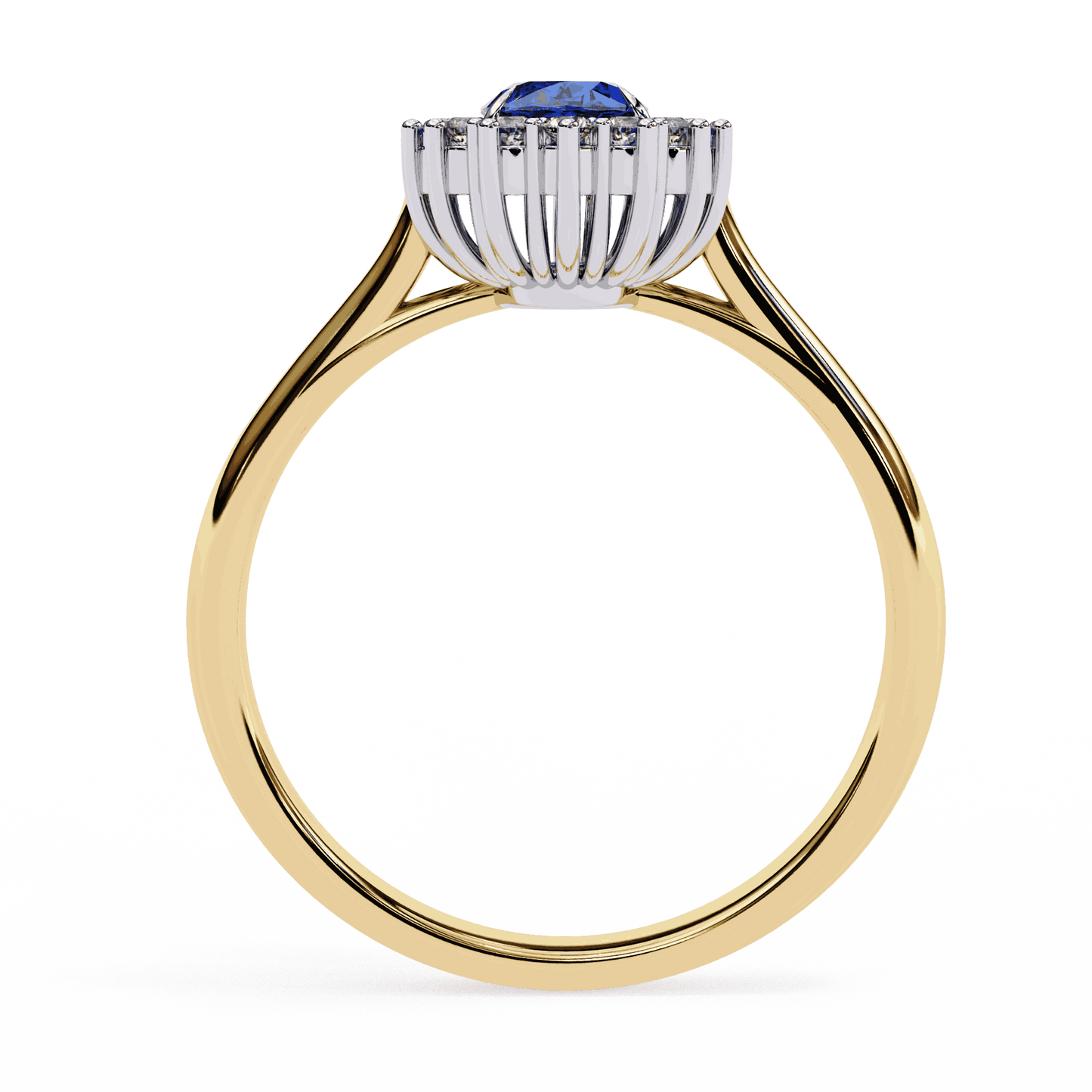 Oval Cut Blue Sapphire Halo Engagement Ring with Diamond Cluster Halo and Plain Band