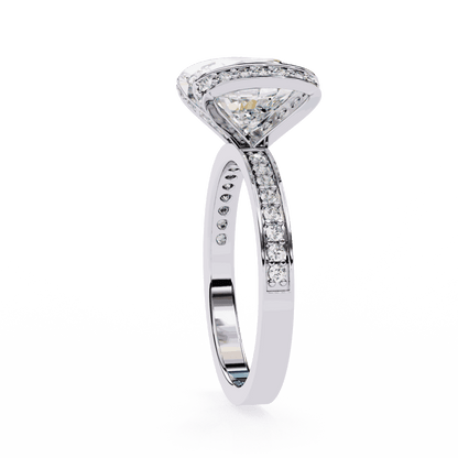 Cushion Cut Lab Grown Diamond Cathedral Engagement Ring with Pave Flanking Bars