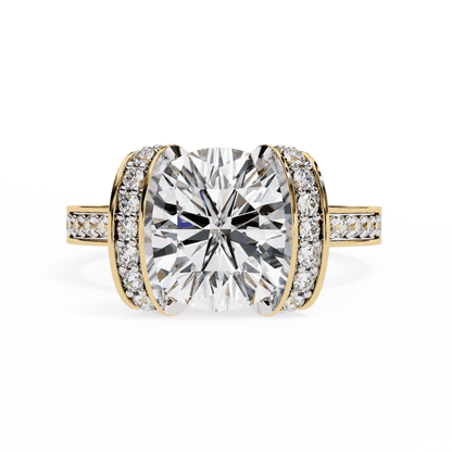Cushion Cut Lab Grown Diamond Cathedral Engagement Ring with Pave Flanking Bars