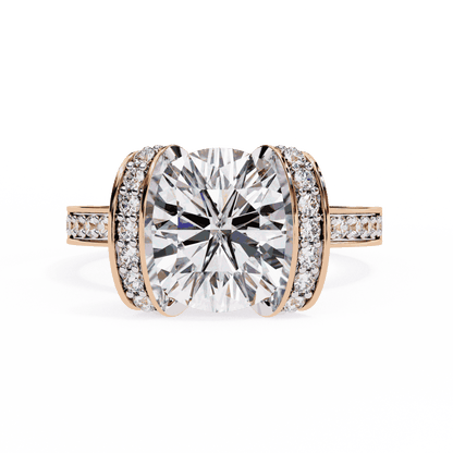 Cushion Cut Lab Grown Diamond Cathedral Engagement Ring with Pave Flanking Bars