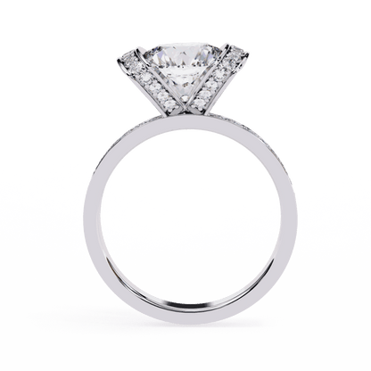 Cushion Cut Lab Grown Diamond Cathedral Engagement Ring with Pave Flanking Bars