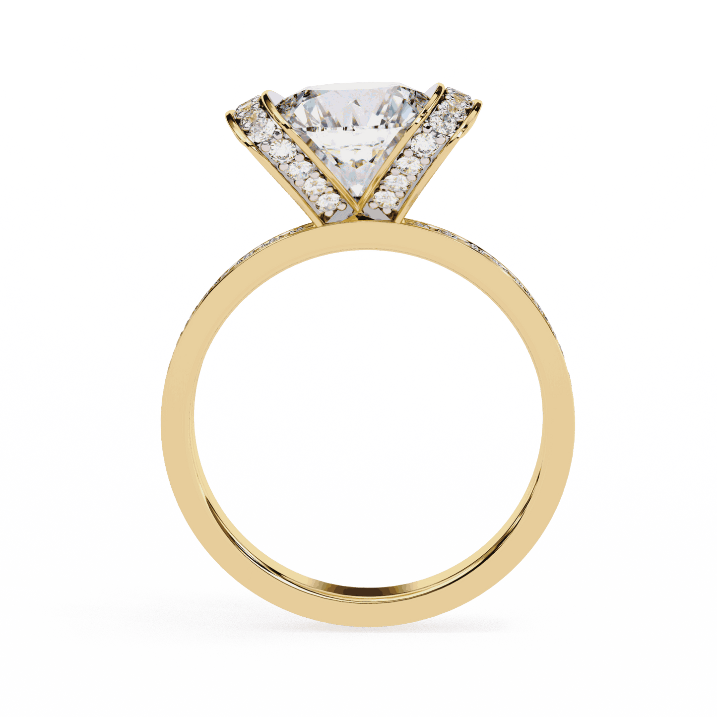 Cushion Cut Lab Grown Diamond Cathedral Engagement Ring with Pave Flanking Bars