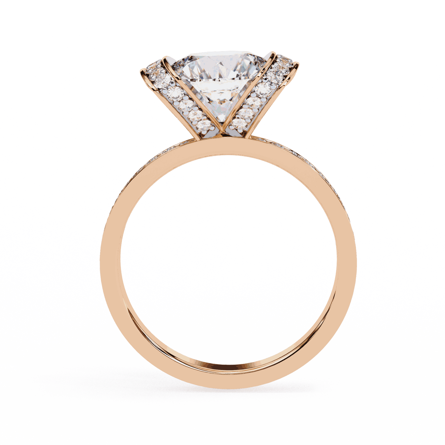 Cushion Cut Lab Grown Diamond Cathedral Engagement Ring with Pave Flanking Bars