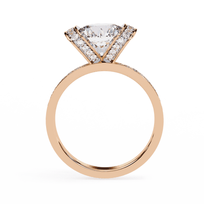 Cushion Cut Lab Grown Diamond Cathedral Engagement Ring with Pave Flanking Bars