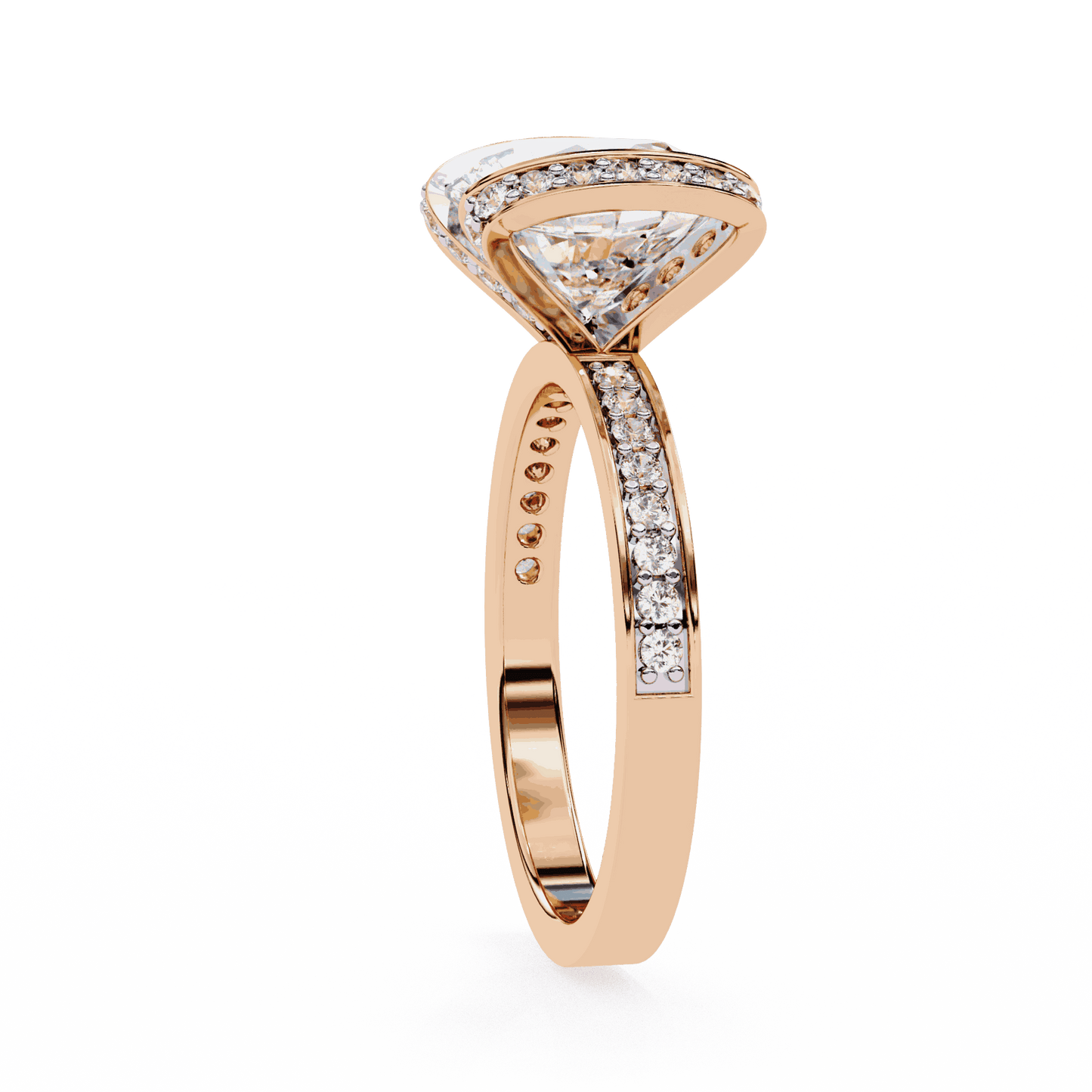 Cushion Cut Lab Grown Diamond Cathedral Engagement Ring with Pave Flanking Bars
