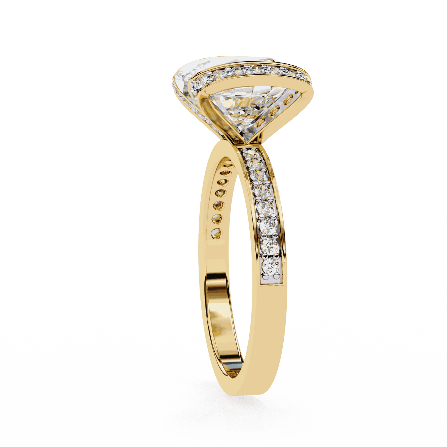 Cushion Cut Lab Grown Diamond Cathedral Engagement Ring with Pave Flanking Bars