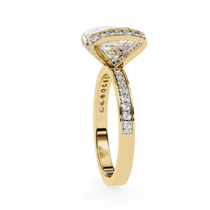 Cushion Cut Lab Grown Diamond Cathedral Engagement Ring with Pave Flanking Bars