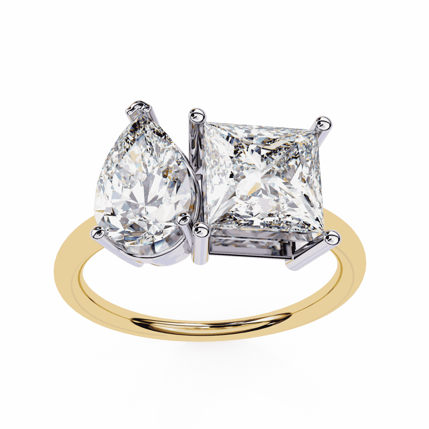 Pear and Princess Cut Lab Grown Diamond Toi et Moi Engagement Ring with Two Stone Pairing