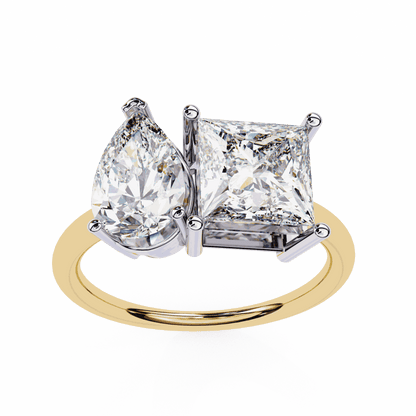 Pear and Princess Cut Lab Grown Diamond Toi et Moi Engagement Ring with Two Stone Pairing