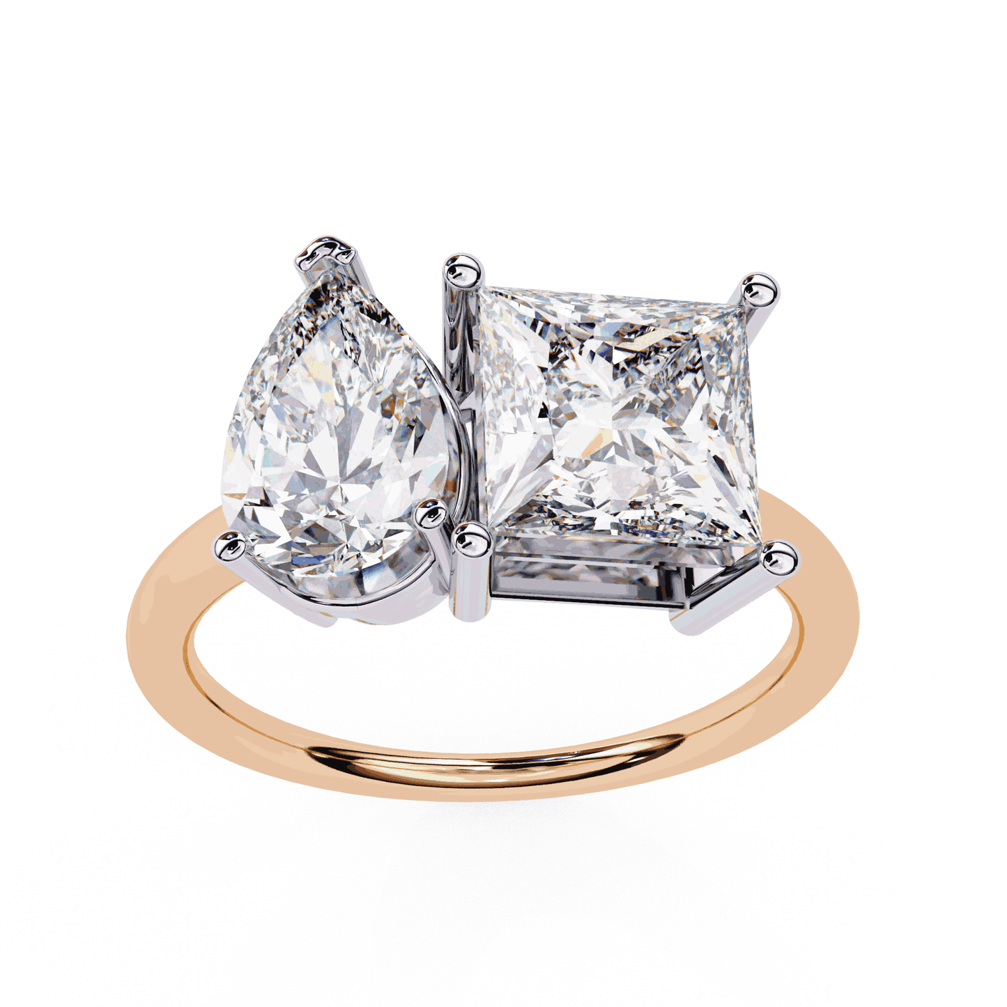Pear and Princess Cut Lab Grown Diamond Toi et Moi Engagement Ring with Two Stone Pairing