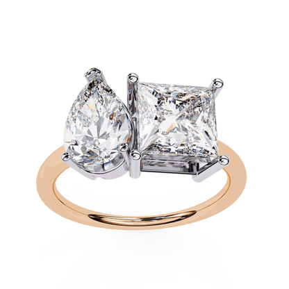 Pear and Princess Cut Lab Grown Diamond Toi et Moi Engagement Ring with Two Stone Pairing