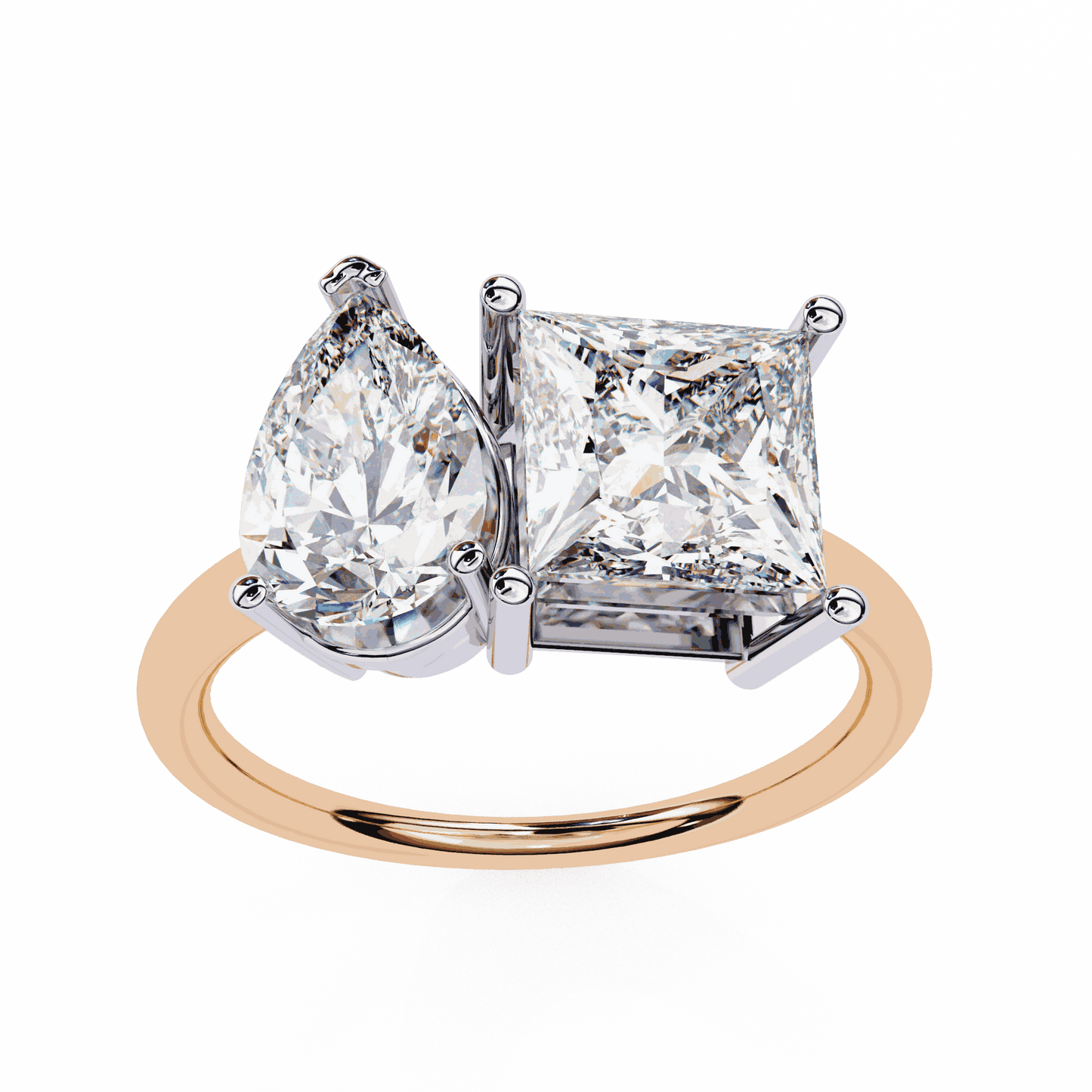 Pear and Princess Cut Lab Grown Diamond Toi et Moi Engagement Ring with Two Stone Pairing