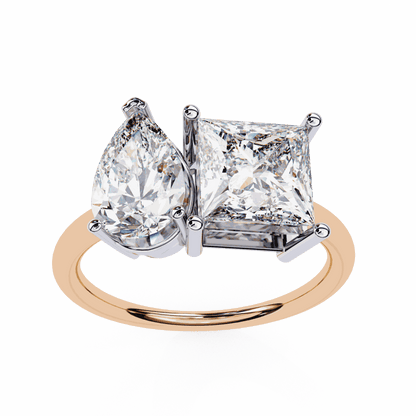 Pear and Princess Cut Lab Grown Diamond Toi et Moi Engagement Ring with Two Stone Pairing
