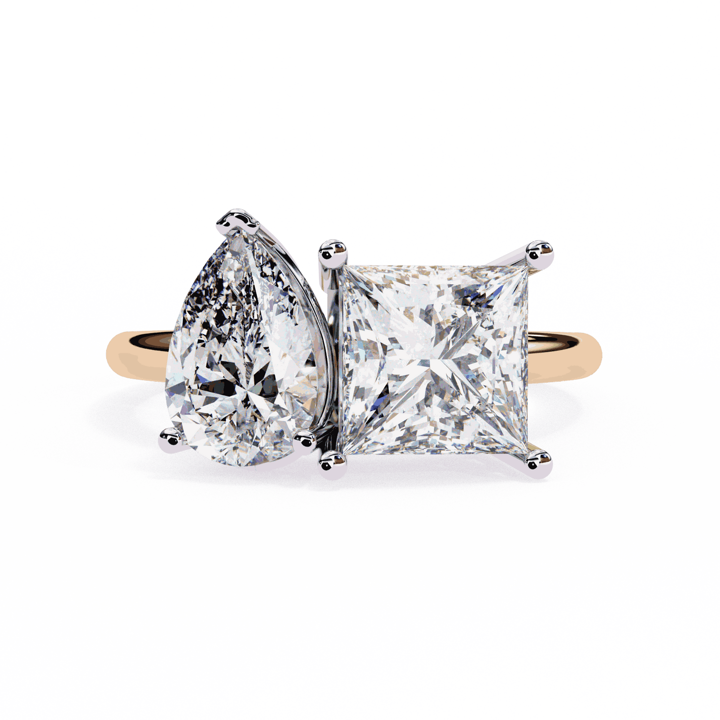 Pear and Princess Cut Lab Grown Diamond Toi et Moi Engagement Ring with Two Stone Pairing