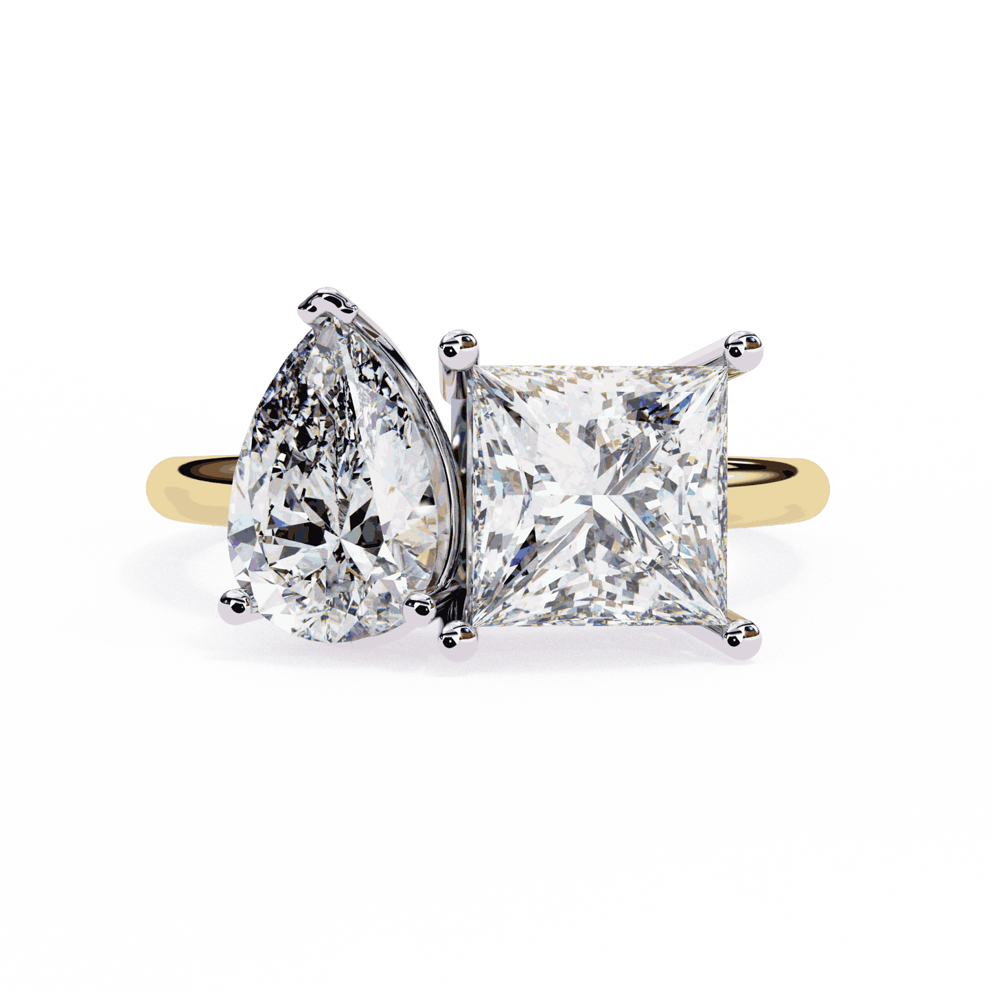 Pear and Princess Cut Lab Grown Diamond Toi et Moi Engagement Ring with Two Stone Pairing