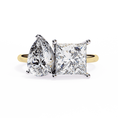 Pear and Princess Cut Lab Grown Diamond Toi et Moi Engagement Ring with Two Stone Pairing