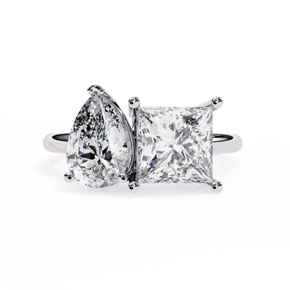 Pear and Princess Cut Lab Grown Diamond Toi et Moi Engagement Ring with Two Stone Pairing