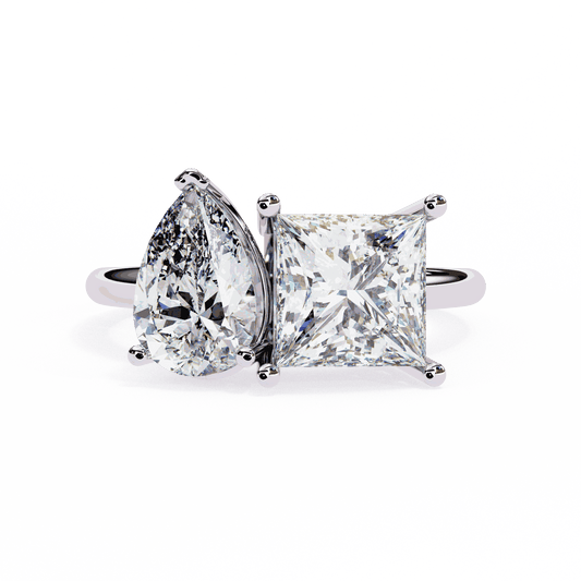 Pear and Princess Cut Lab Grown Diamond Toi et Moi Engagement Ring with Two Stone Pairing