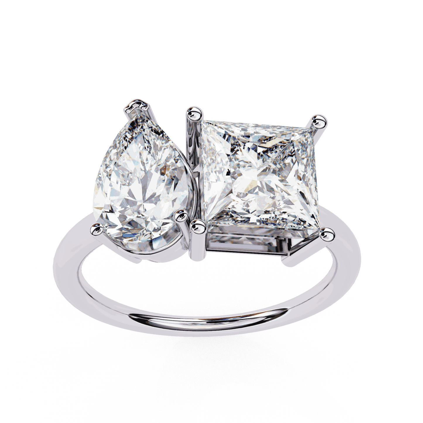 Pear and Princess Cut Lab Grown Diamond Toi et Moi Engagement Ring with Two Stone Pairing