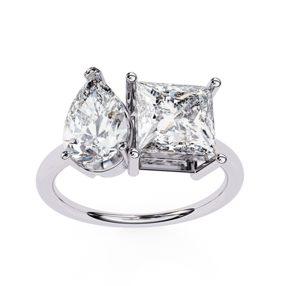 Pear and Princess Cut Lab Grown Diamond Toi et Moi Engagement Ring with Two Stone Pairing