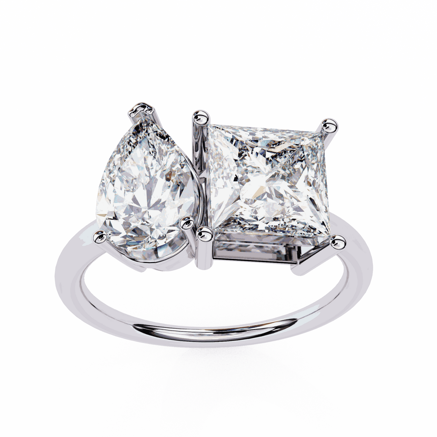 Pear and Princess Cut Lab Grown Diamond Toi et Moi Engagement Ring with Two Stone Pairing