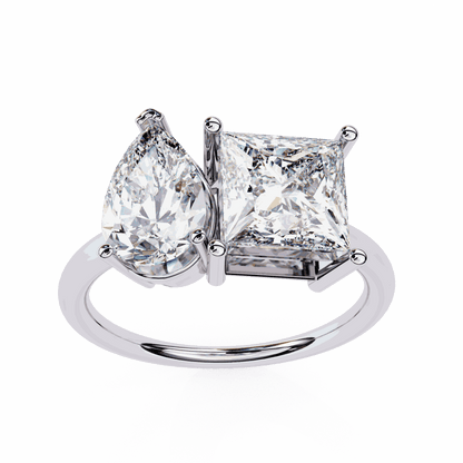 Pear and Princess Cut Lab Grown Diamond Toi et Moi Engagement Ring with Two Stone Pairing