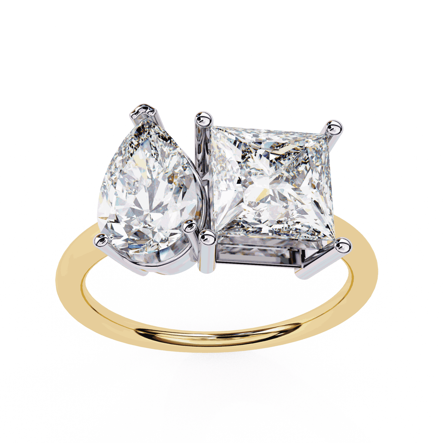Pear and Princess Cut Lab Grown Diamond Toi et Moi Engagement Ring with Two Stone Pairing