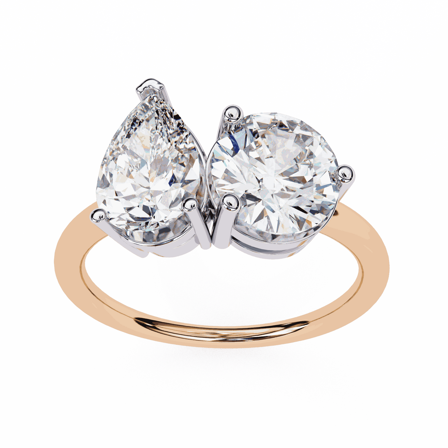 Pear and Round Cut Lab Grown Diamond Toi et Moi Engagement Ring with Two Stone Pairing