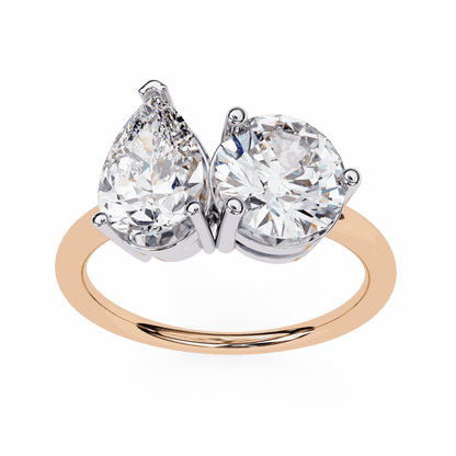 Pear and Round Cut Lab Grown Diamond Toi et Moi Engagement Ring with Two Stone Pairing