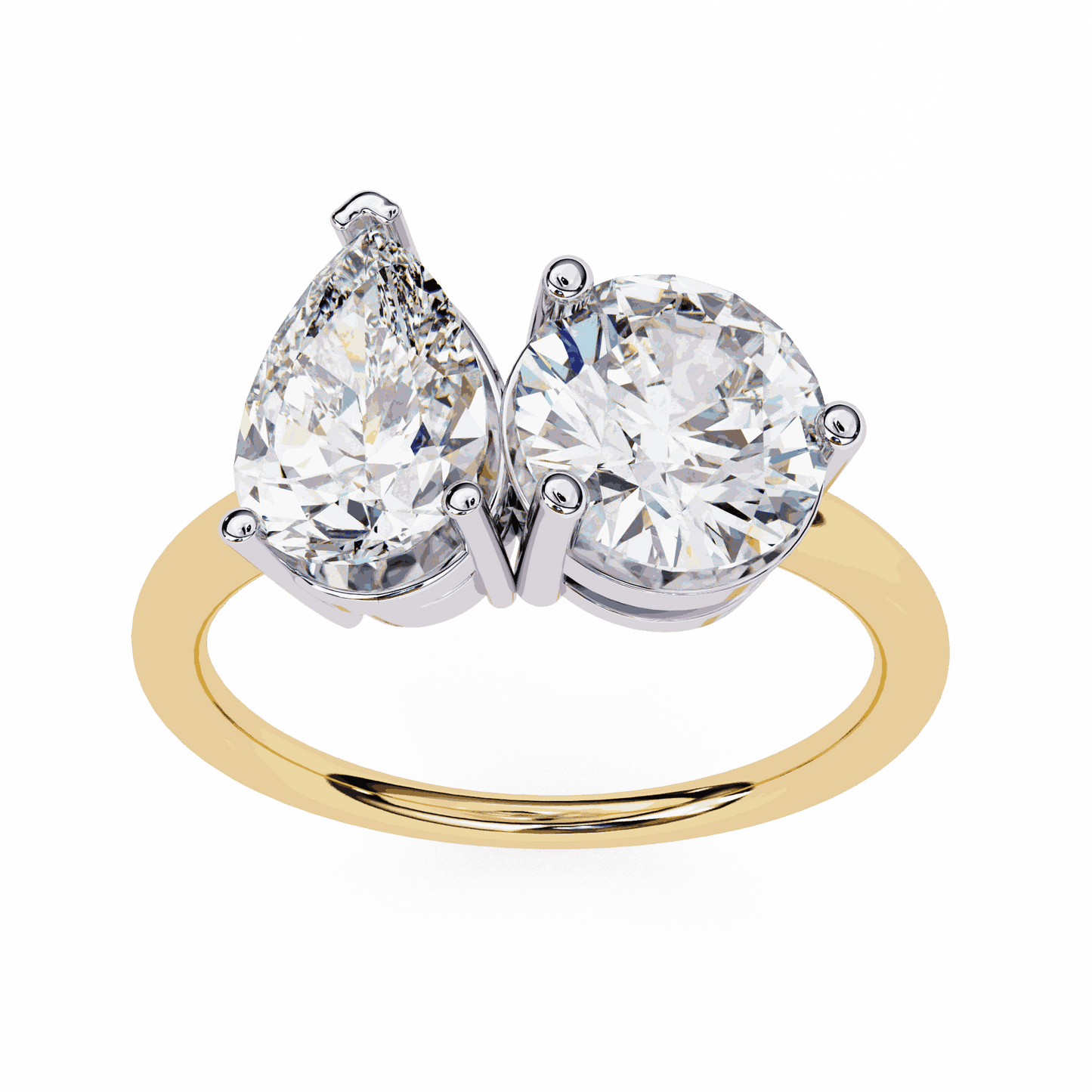 Pear and Round Cut Lab Grown Diamond Toi et Moi Engagement Ring with Two Stone Pairing