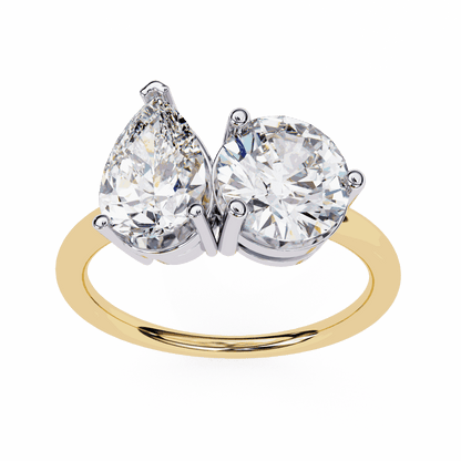 Pear and Round Cut Lab Grown Diamond Toi et Moi Engagement Ring with Two Stone Pairing