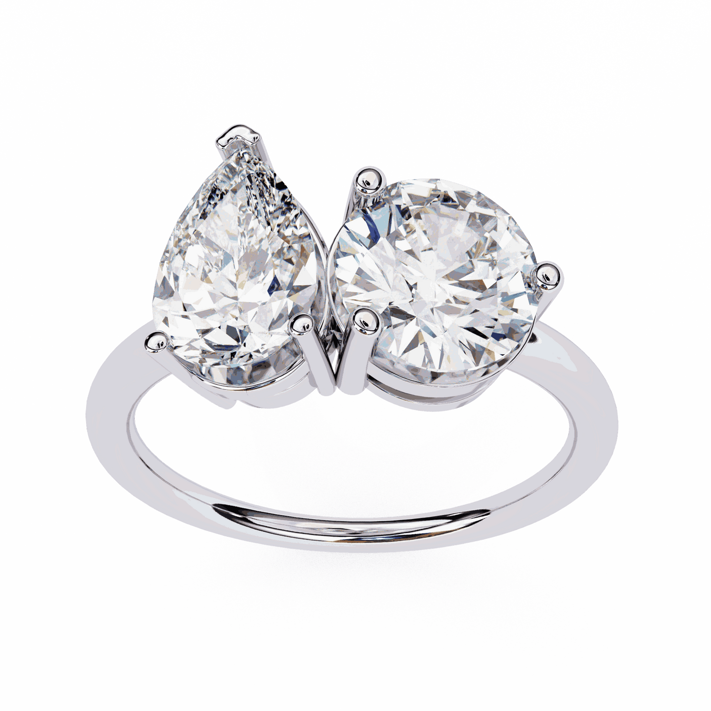 Pear and Round Cut Lab Grown Diamond Toi et Moi Engagement Ring with Two Stone Pairing