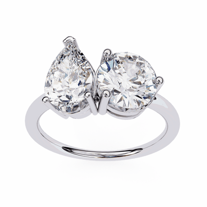 Pear and Round Cut Lab Grown Diamond Toi et Moi Engagement Ring with Two Stone Pairing