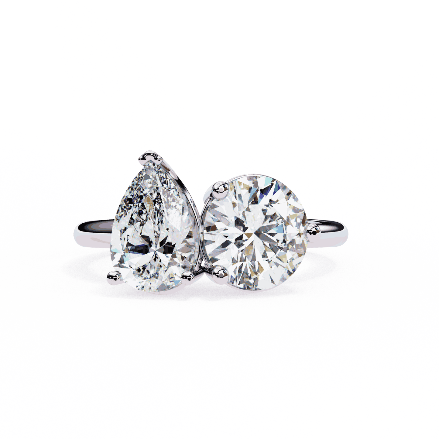 Pear and Round Cut Lab Grown Diamond Toi et Moi Engagement Ring with Two Stone Pairing