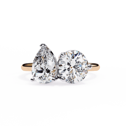 Pear and Round Cut Lab Grown Diamond Toi et Moi Engagement Ring with Two Stone Pairing