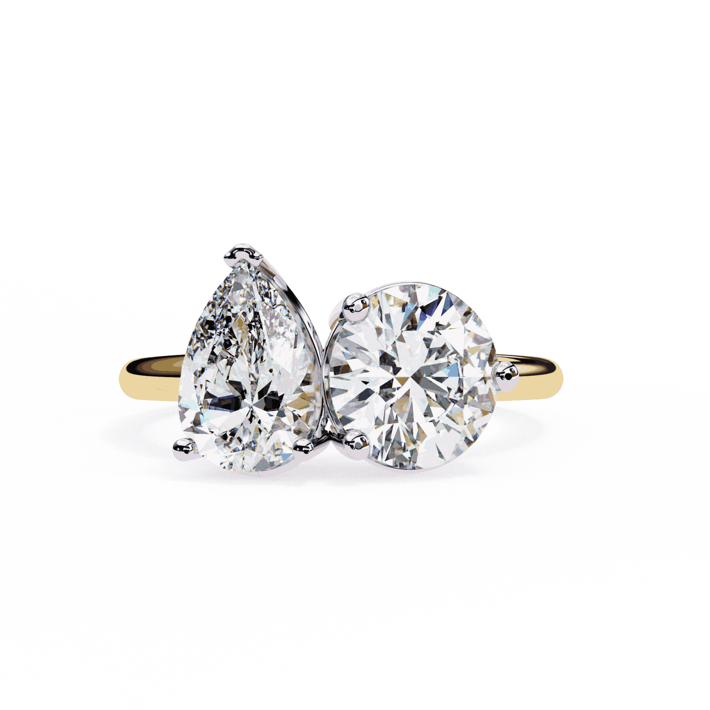 Pear and Round Cut Lab Grown Diamond Toi et Moi Engagement Ring with Two Stone Pairing