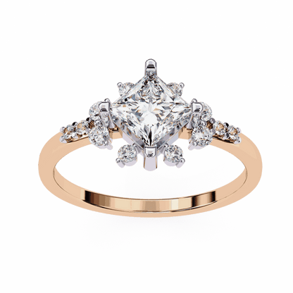 Princess Cut Lab Grown Diamond Vintage Engagement Ring with Kite-Set Starburst Clusters