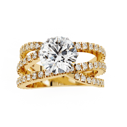 Round Cut Lab Grown Diamond Pave Engagement Ring with Crisscross Multi-Row Shank