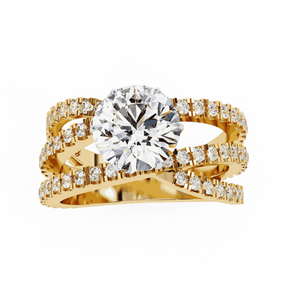 Round Cut Lab Grown Diamond Pave Engagement Ring with Crisscross Multi-Row Shank