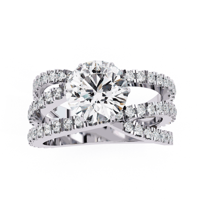 Round Cut Lab Grown Diamond Pave Engagement Ring with Crisscross Multi-Row Shank