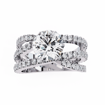 Round Cut Lab Grown Diamond Pave Engagement Ring with Crisscross Multi-Row Shank